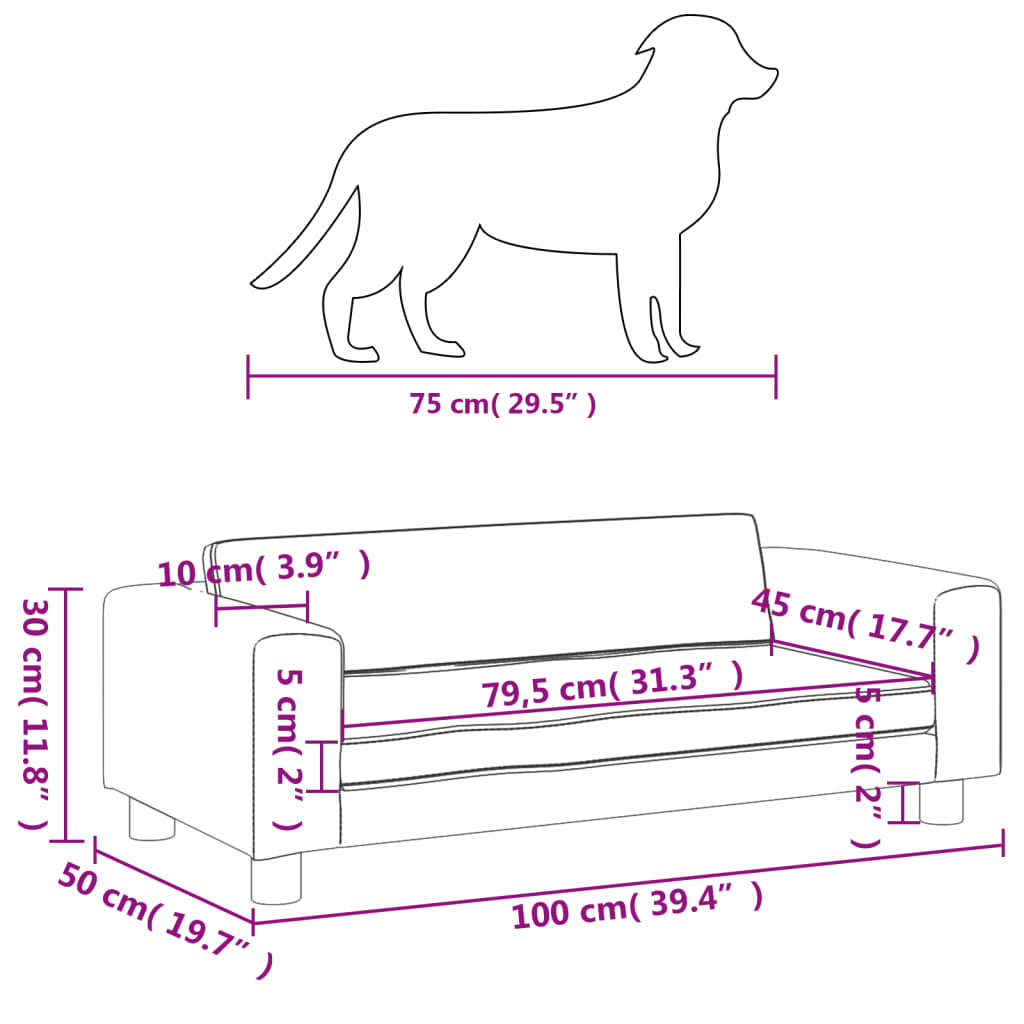 vidaXL krémszínű műbőr kutyaágy hosszabbítóval 100 x 50 x 30 cm