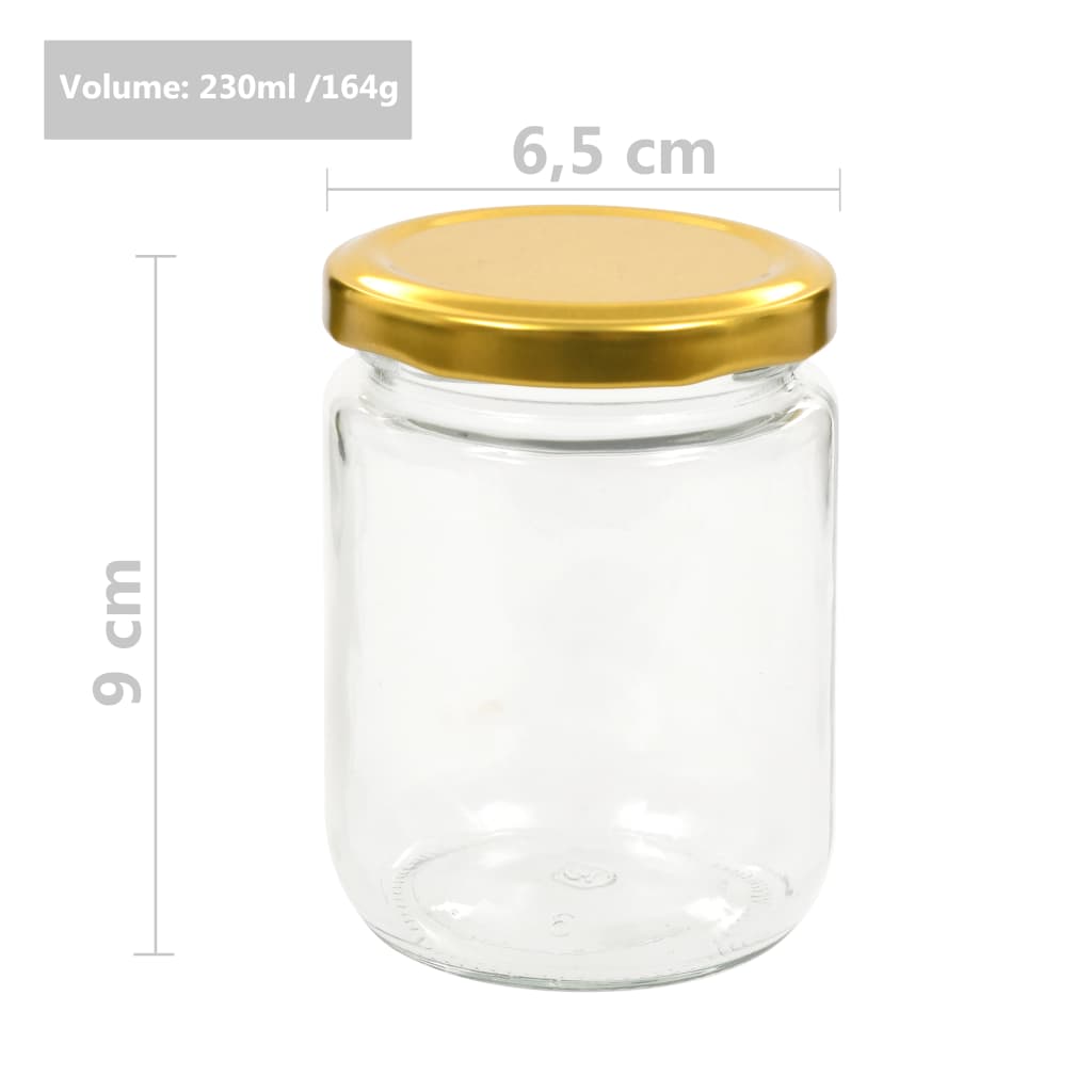vidaXL 48 db 230 ml-es befőttesüveg aranyszínű tetővel