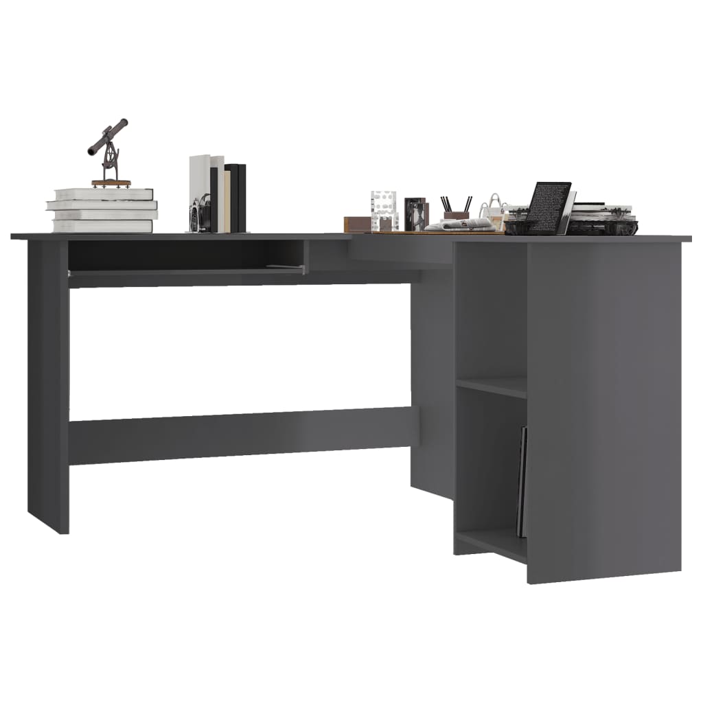 vidaXL magasfényű szürke forgácslap L-alakú íróasztal 120x140x75 cm