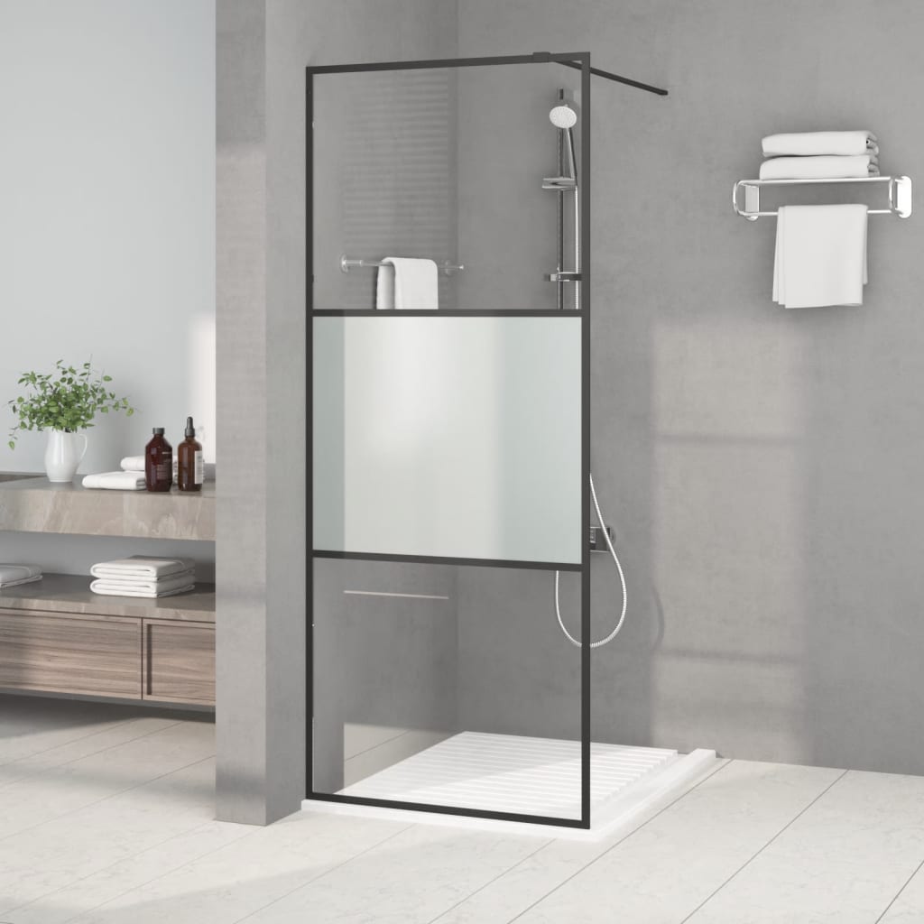 vidaXL fekete selyemmatt ESG üveg zuhanyfal 80 x 195 cm