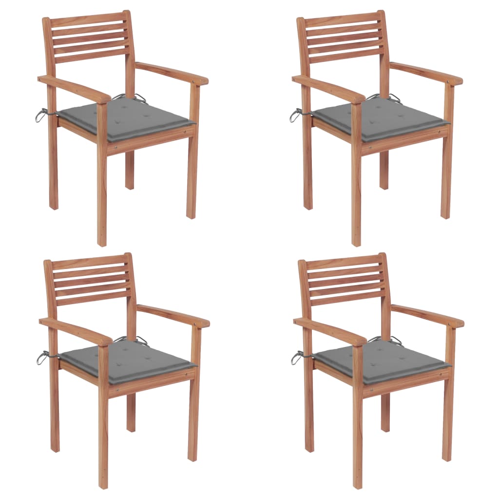 vidaXL 4 db tömör tíkfa kerti szék szürke párnákkal