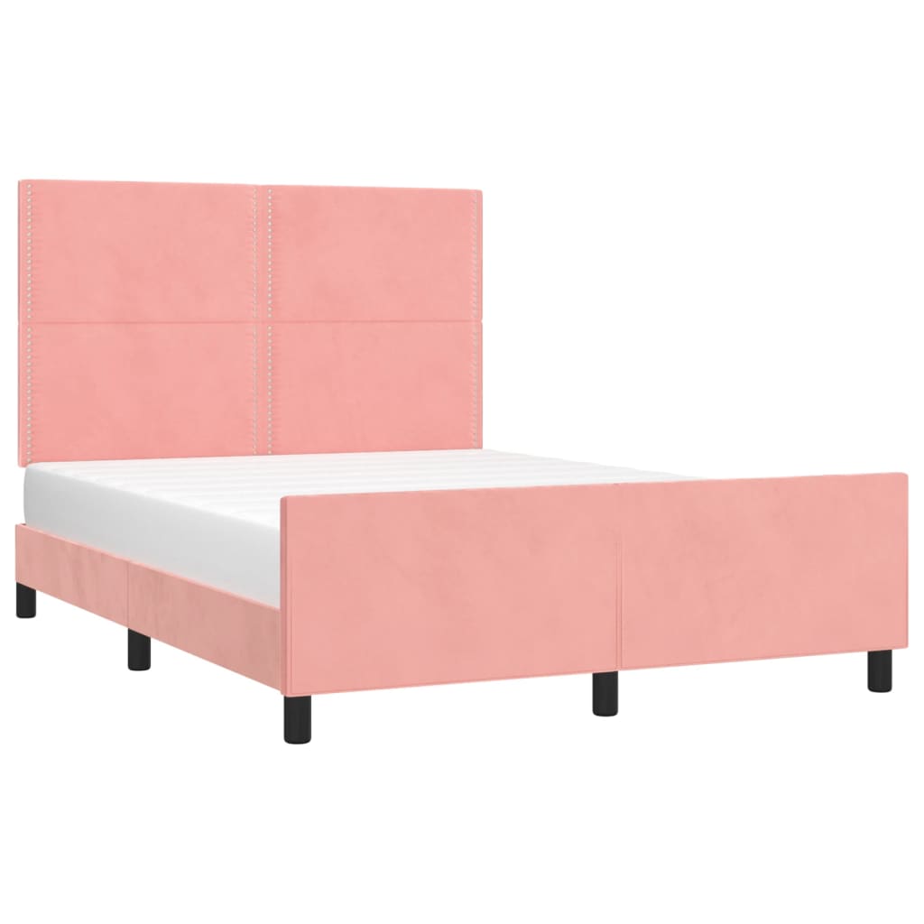 vidaXL rózsaszín bársony ágykeret fejtámlával 140 x 200 cm