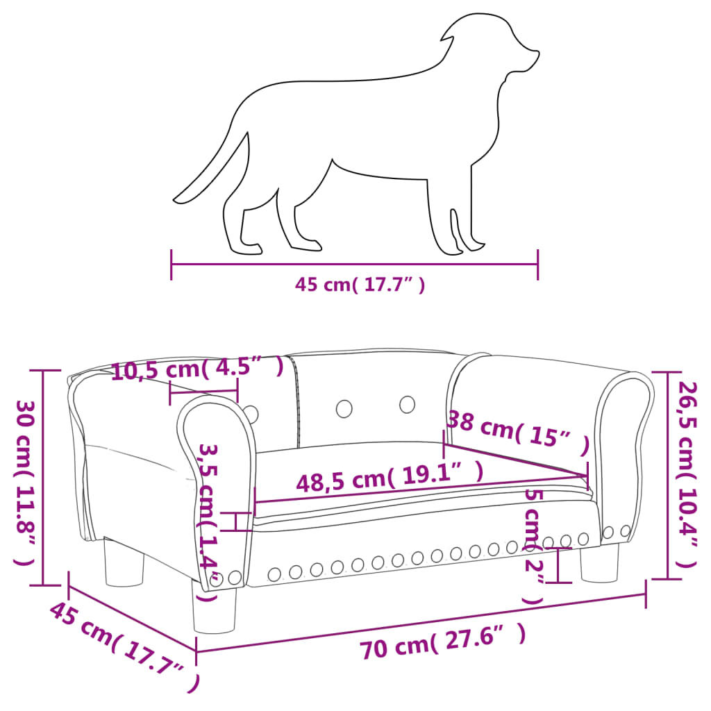 vidaXL fekete műbőr kutyaágy 70 x 45 x 30 cm