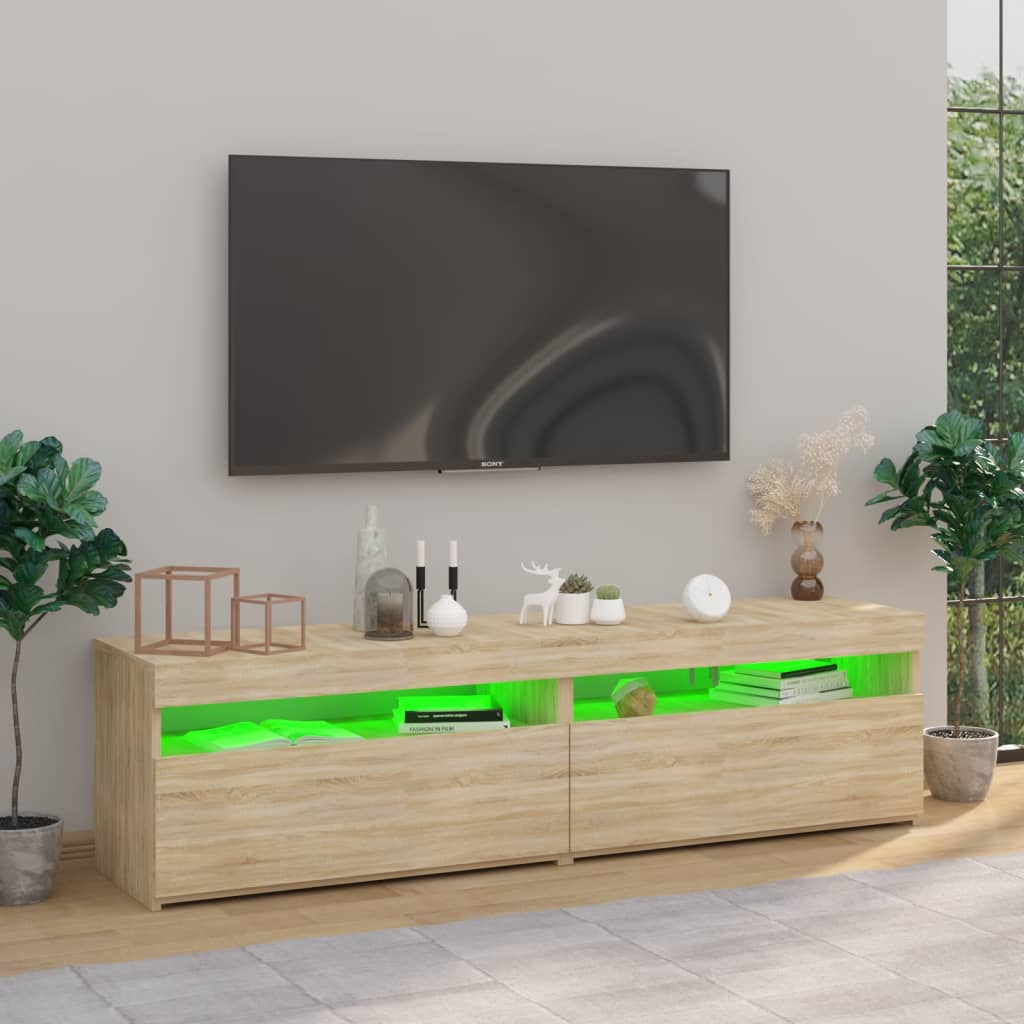 vidaXL 2 db sonoma-tölgyszínű TV-szekrény LED-világítással 75x35x40 cm
