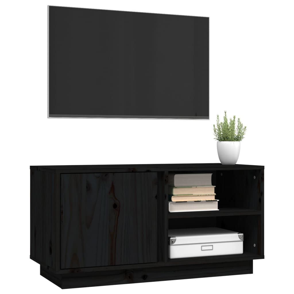 vidaXL fekete tömör fenyőfa TV-szekrény 80 x 35 x 40,5 cm