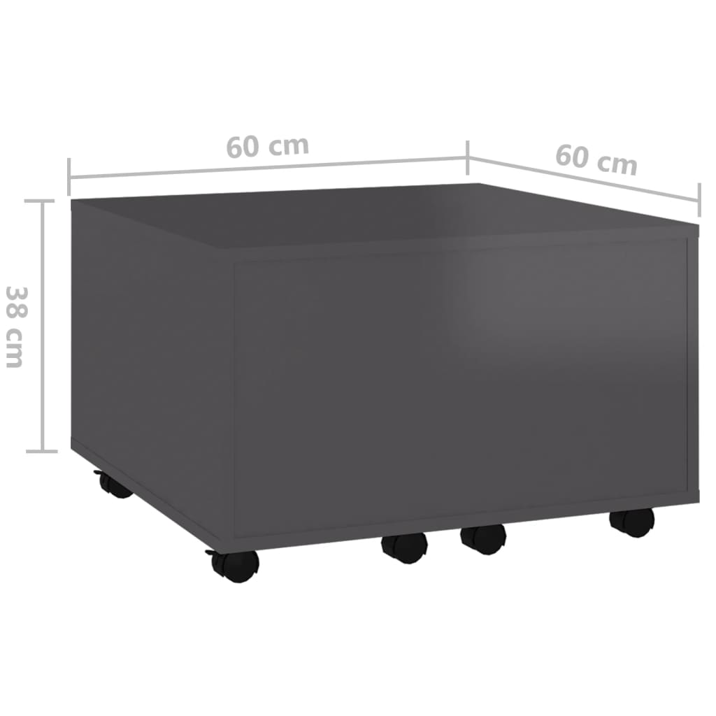 vidaXL magasfényű szürke forgácslap dohányzóasztal 60 x 60 x 38 cm