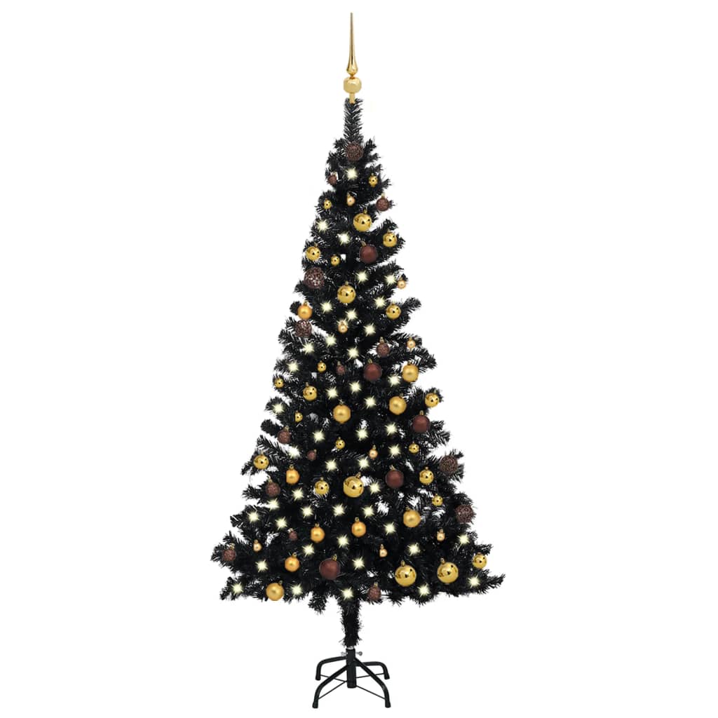 vidaXL fekete PVC megvilágított műkarácsonyfa gömb szettel 180 cm