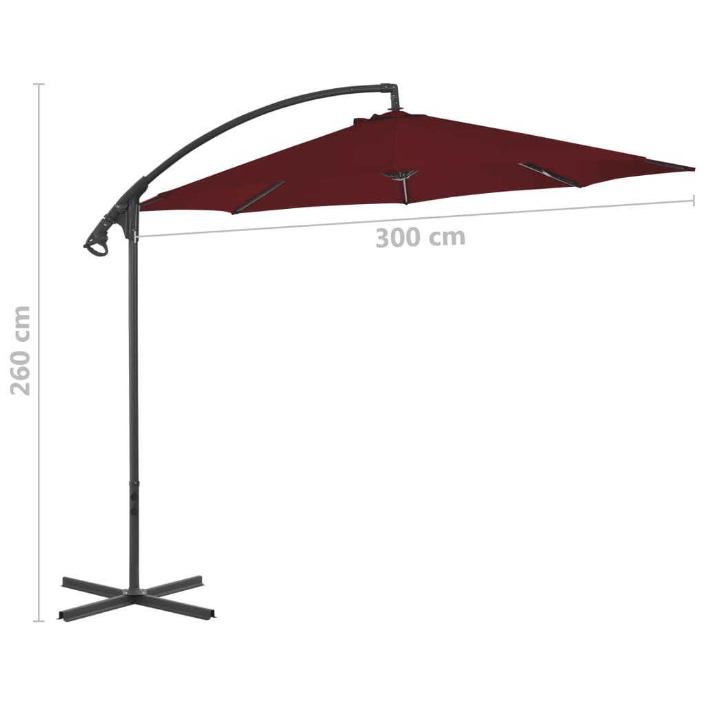 vidaXL bordóvörös konzolos napernyő acélrúddal 300 cm