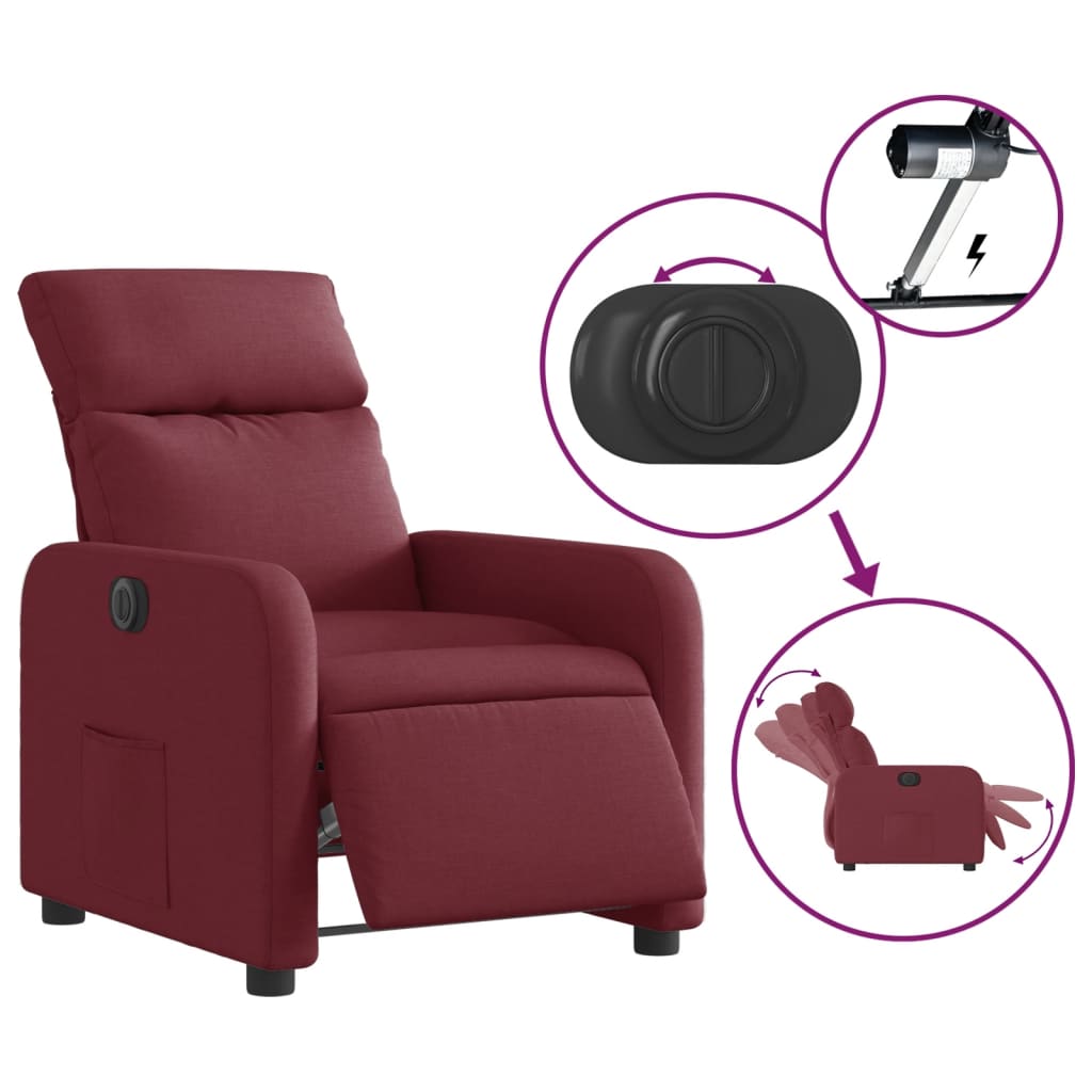 vidaXL bordó szövet elektromos dönthető fotel
