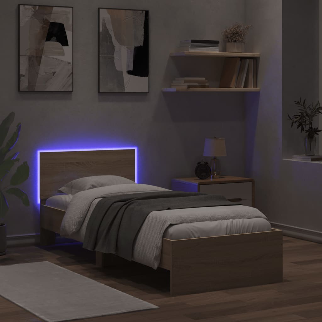 vidaXL sonoma tölgy színű ágykeret fejtámlával és LED-ekkel 75x190 cm