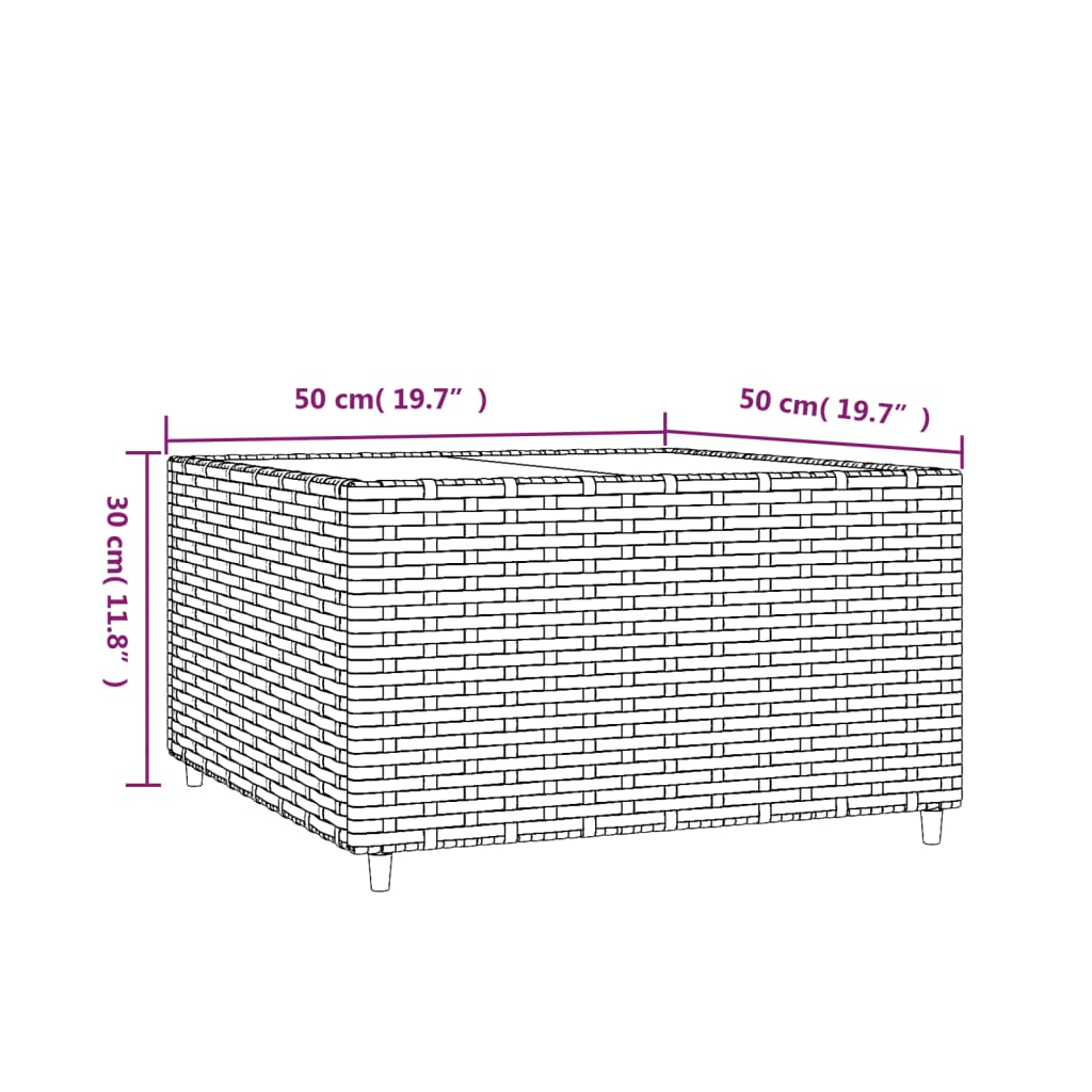vidaXL fekete polyrattan négyzet alakú kerti dohányzóasztal 50x50x30cm