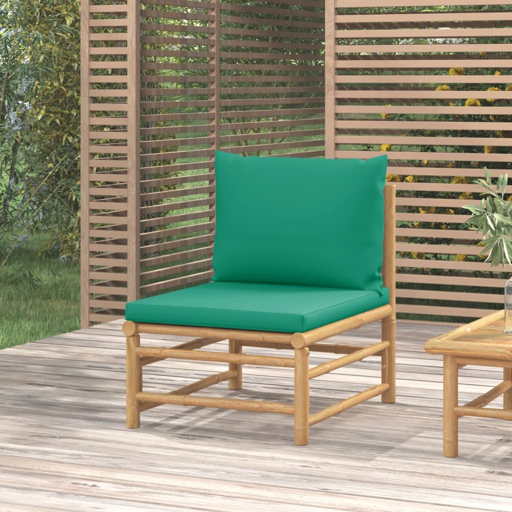 vidaXL bambusz kerti középső kanapé zöld párnákkal