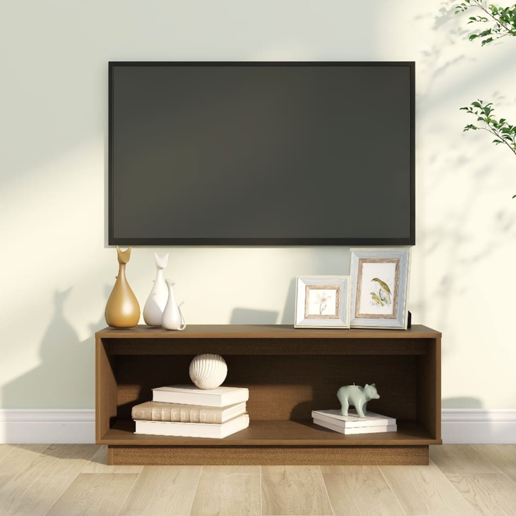 vidaXL mézbarna tömör fenyőfa TV-szekrény 90x35x35 cm
