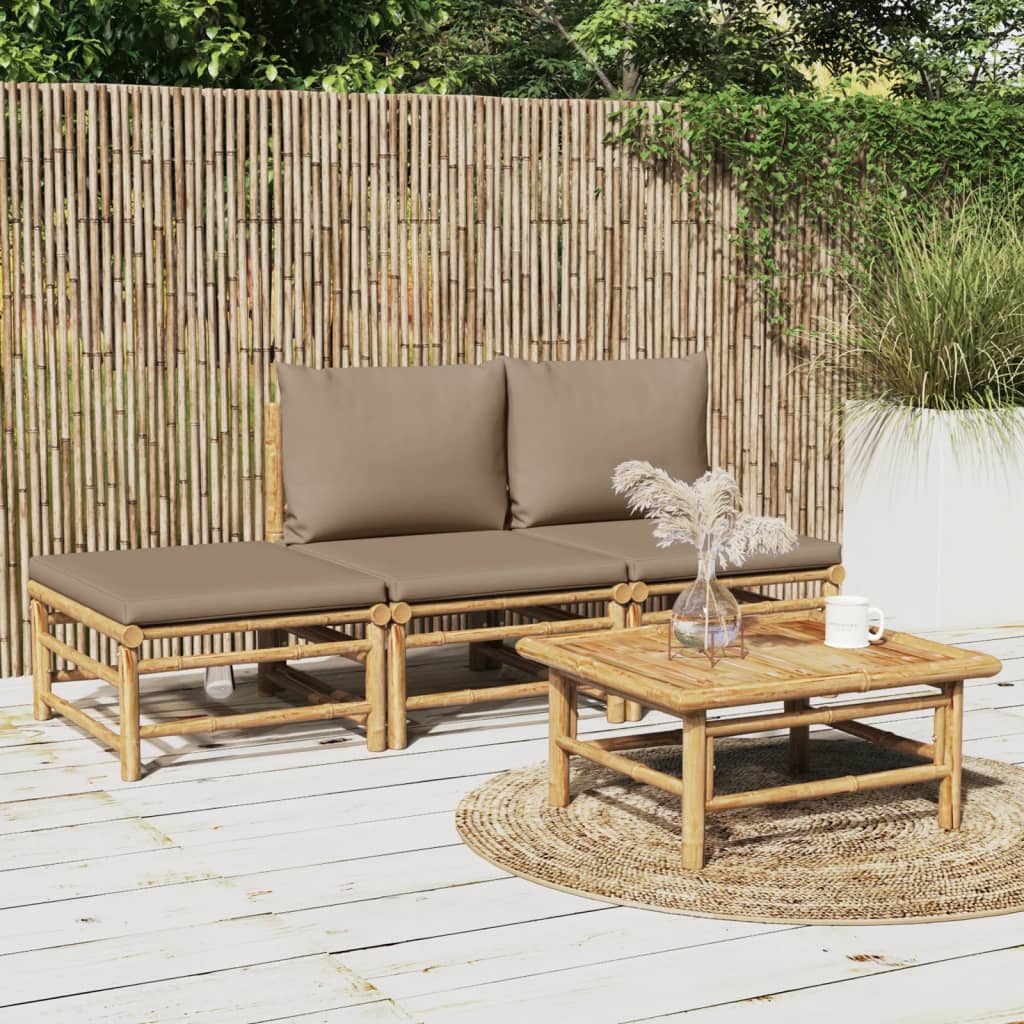 vidaXL 4 részes bambusz kerti ülőgarnitúra tópszínű párnákkal