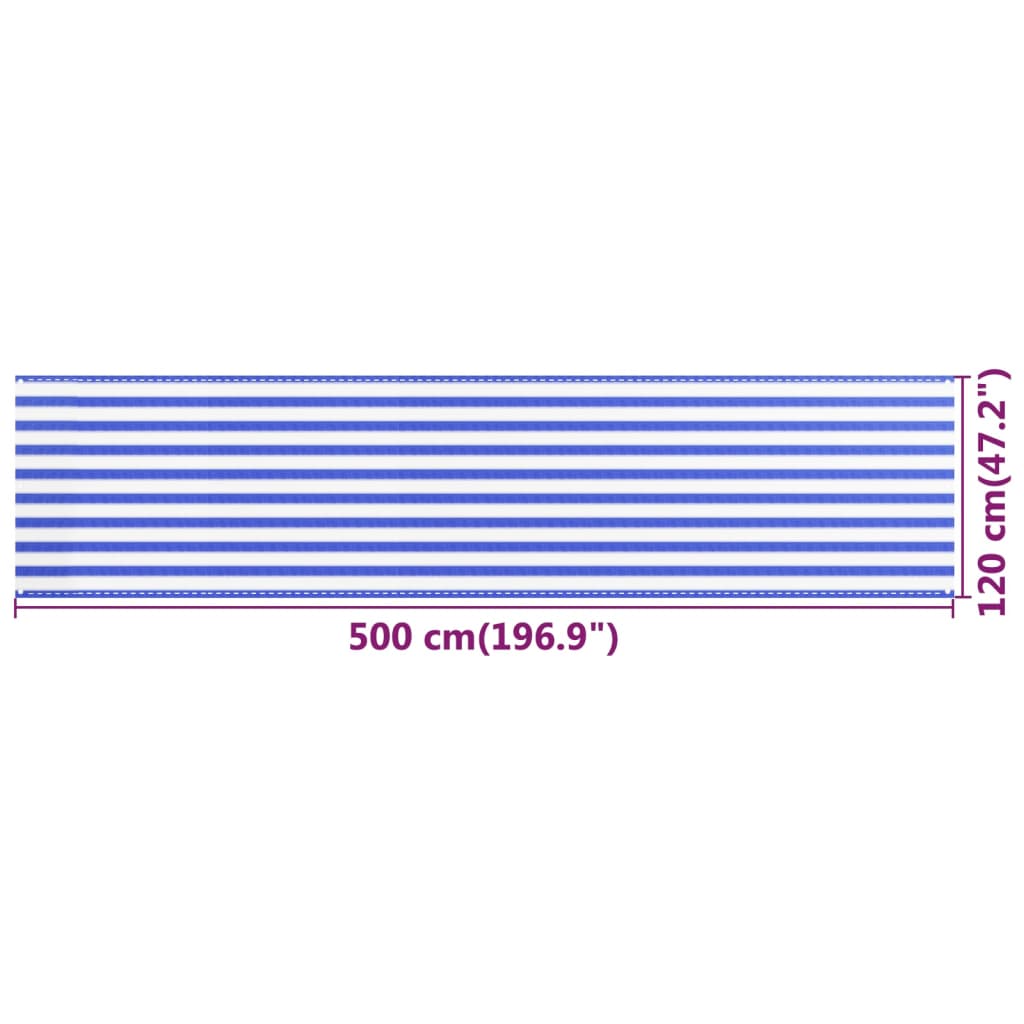 vidaXL kék-fehér HDPE erkélytakaró 120 x 500 cm