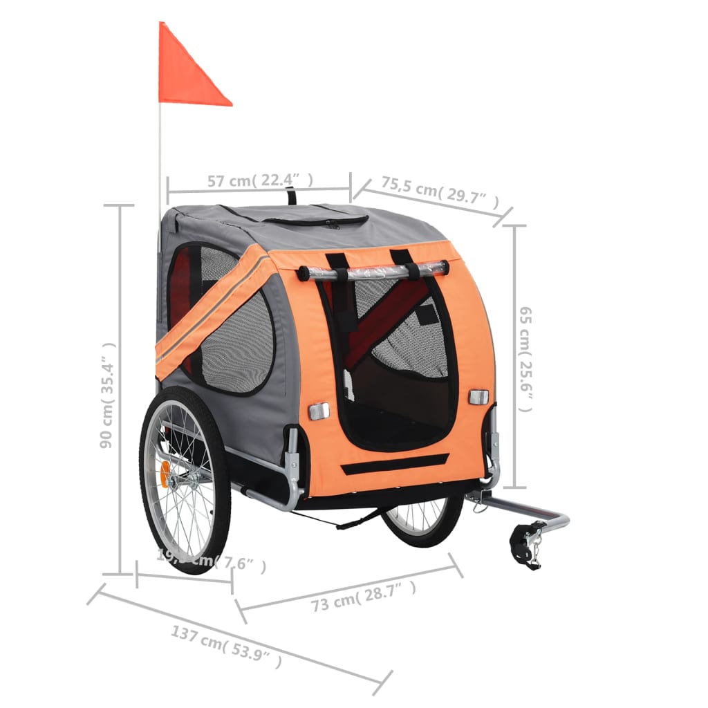 vidaXL narancssárga és szürke kisállatszállító kerékpár-utánfutó
