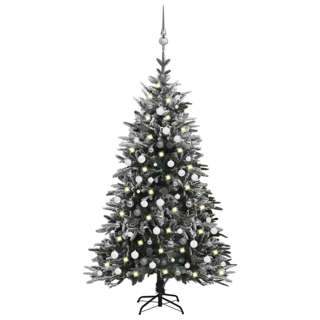 vidaXL PVC és PE műkarácsonyfa LED-del/gömbszettel/hóval 210 cm