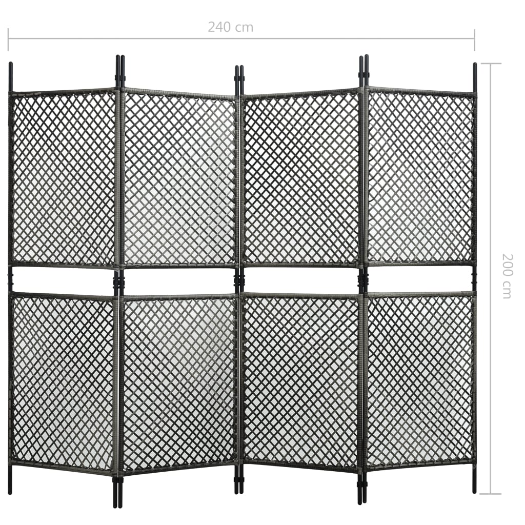 vidaXL 4 paneles antracitszürke polyrattan paraván 240 x 200 cm