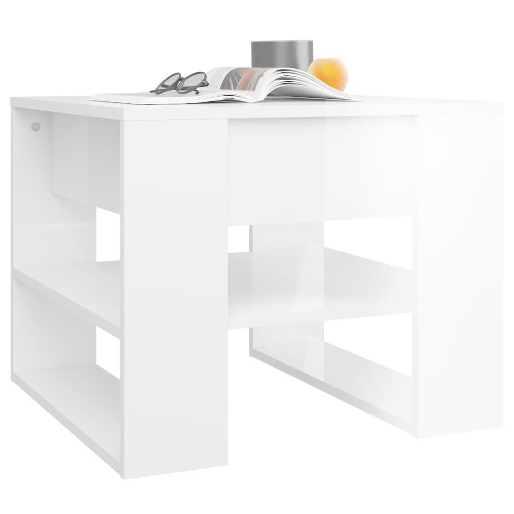 vidaXL magasfényű fehér szerelt fa dohányzóasztal 55,5 x 55 x 45 cm