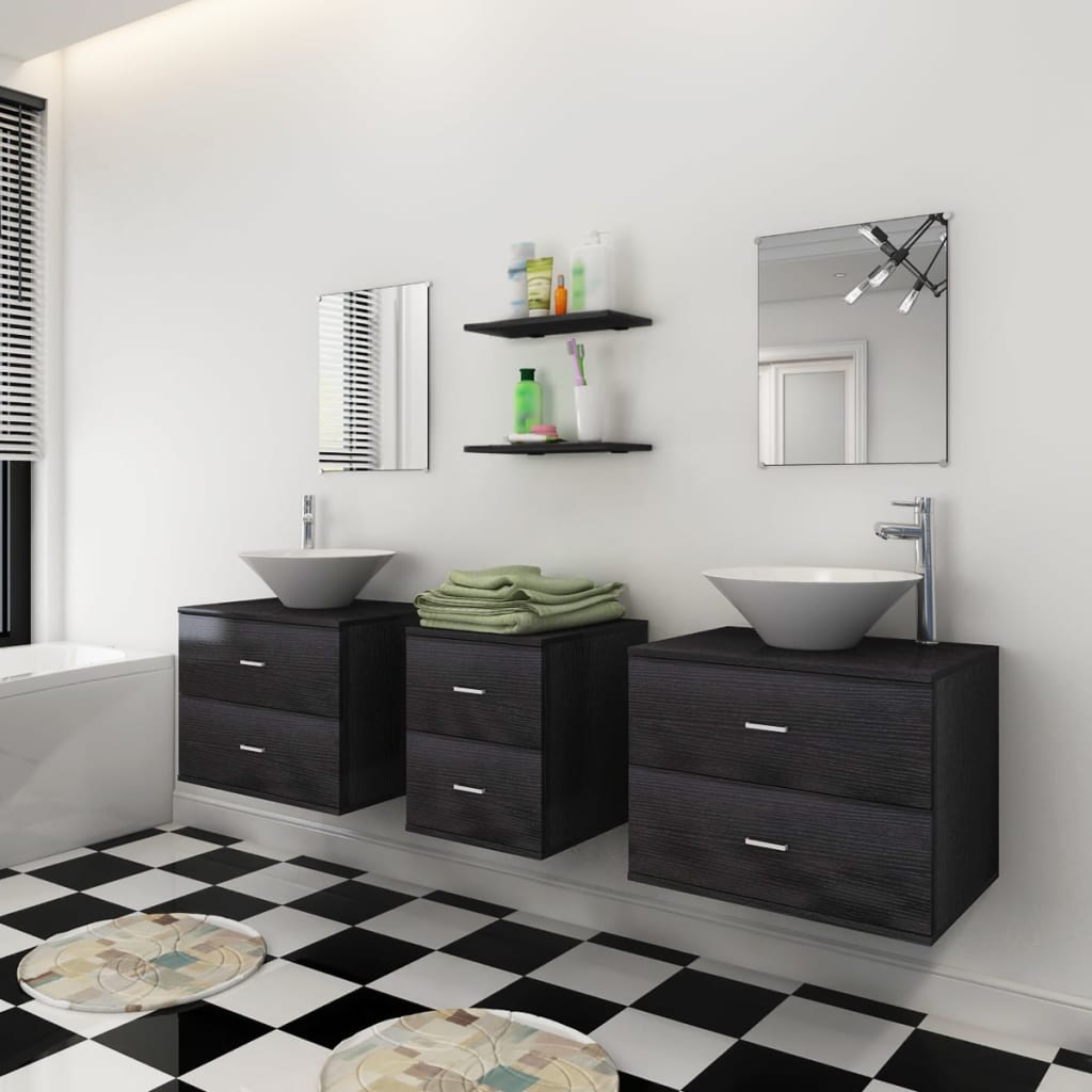 vidaXL 7 részes fürdőszobabútor és mosdókagyló szett fekete