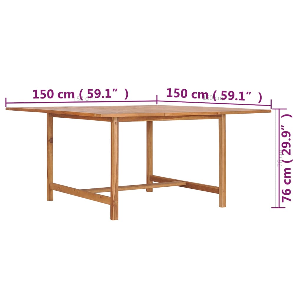 vidaXL tömör tíkfa kerti asztal 150 x 150 x 76 cm