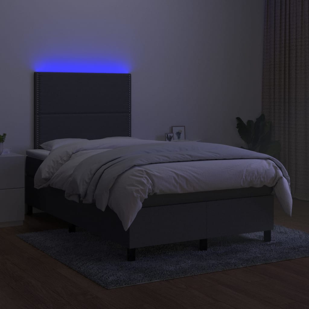 vidaXL sötétszürke szövet rugós és LED-es ágy matraccal 120 x 200 cm