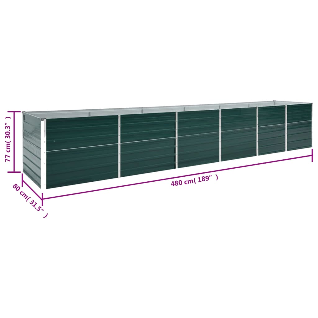 vidaXL zöld horganyzott acél kerti magaságyás 480 x 80 x 77 cm