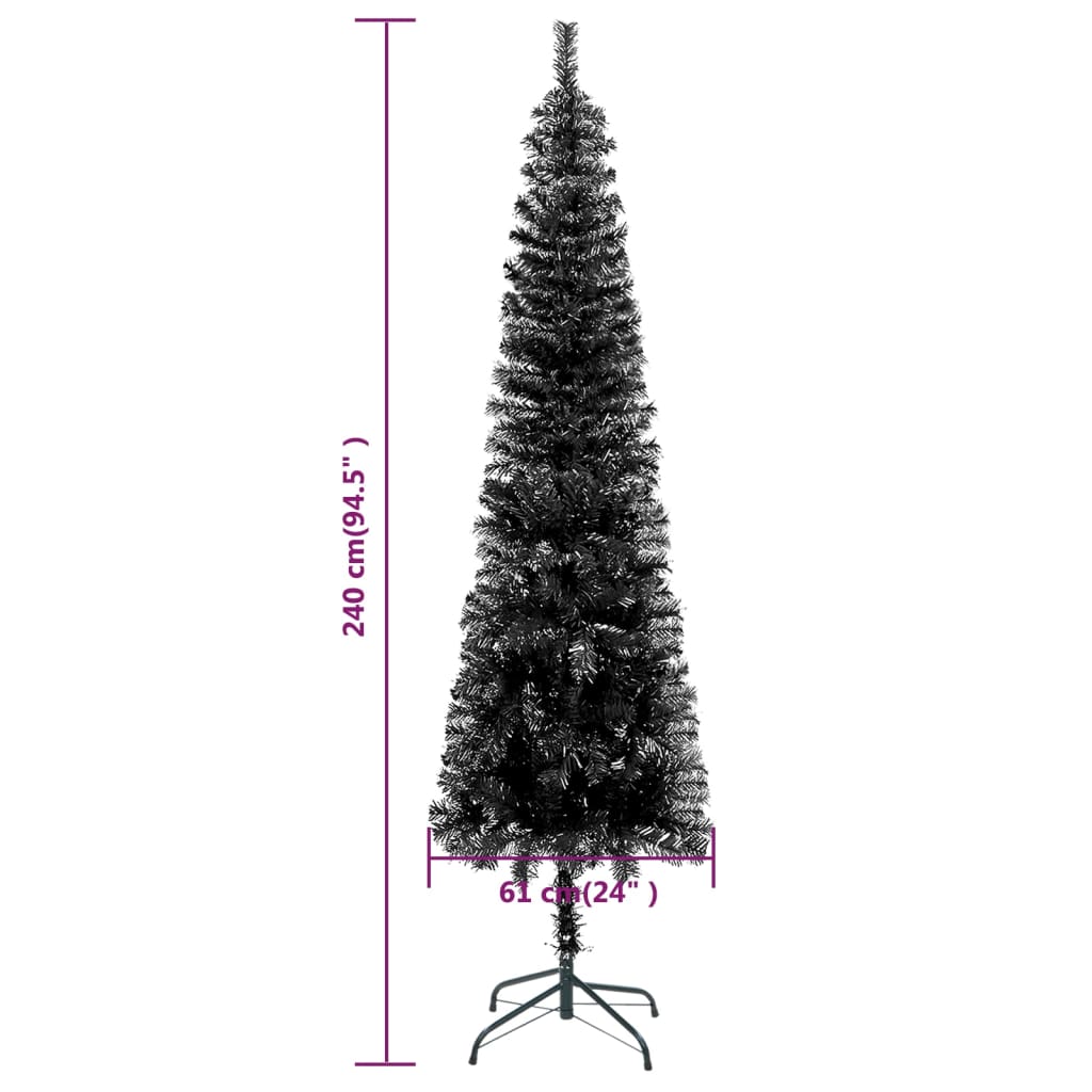 vidaXL fekete vékony karácsonyfa LED-ekkel 240 cm