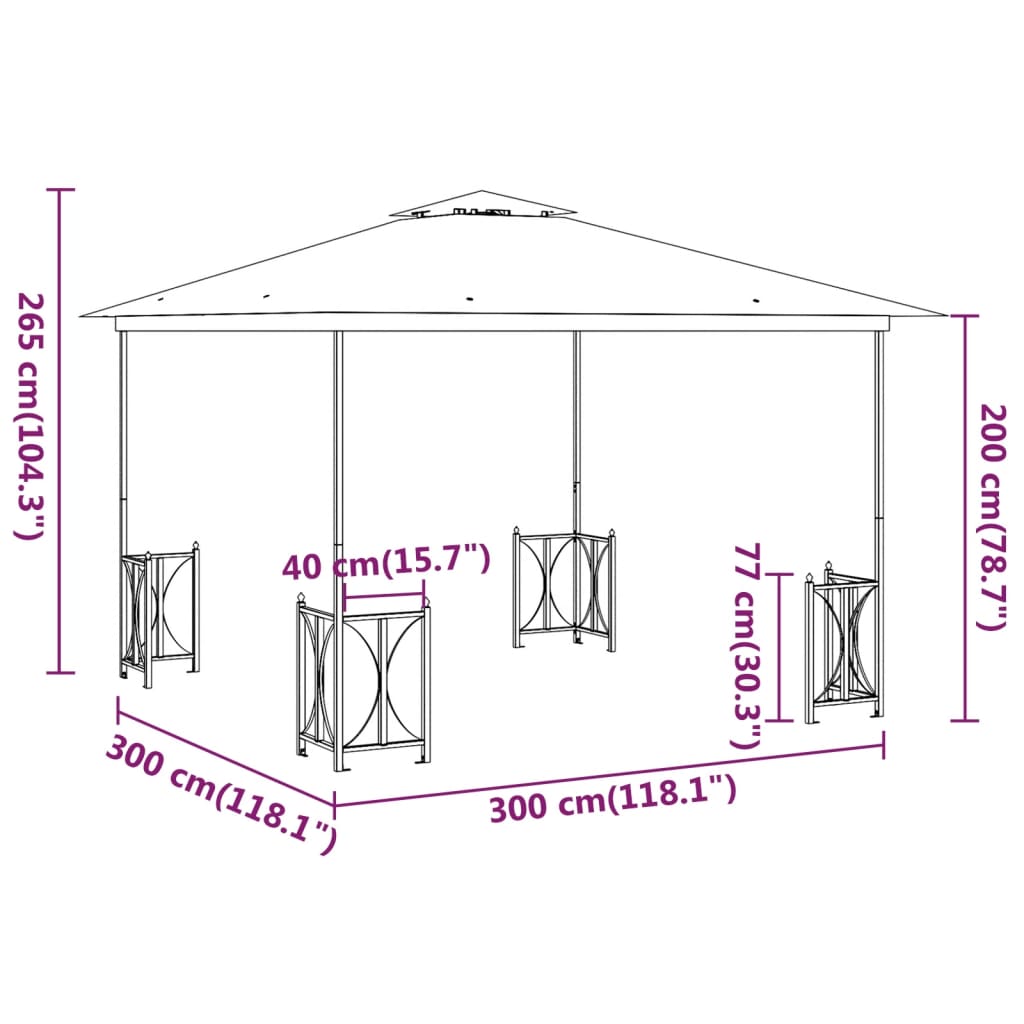 vidaXL antracitszürke pavilon oldalfalakkal és dupla tetővel 3 x 3 m