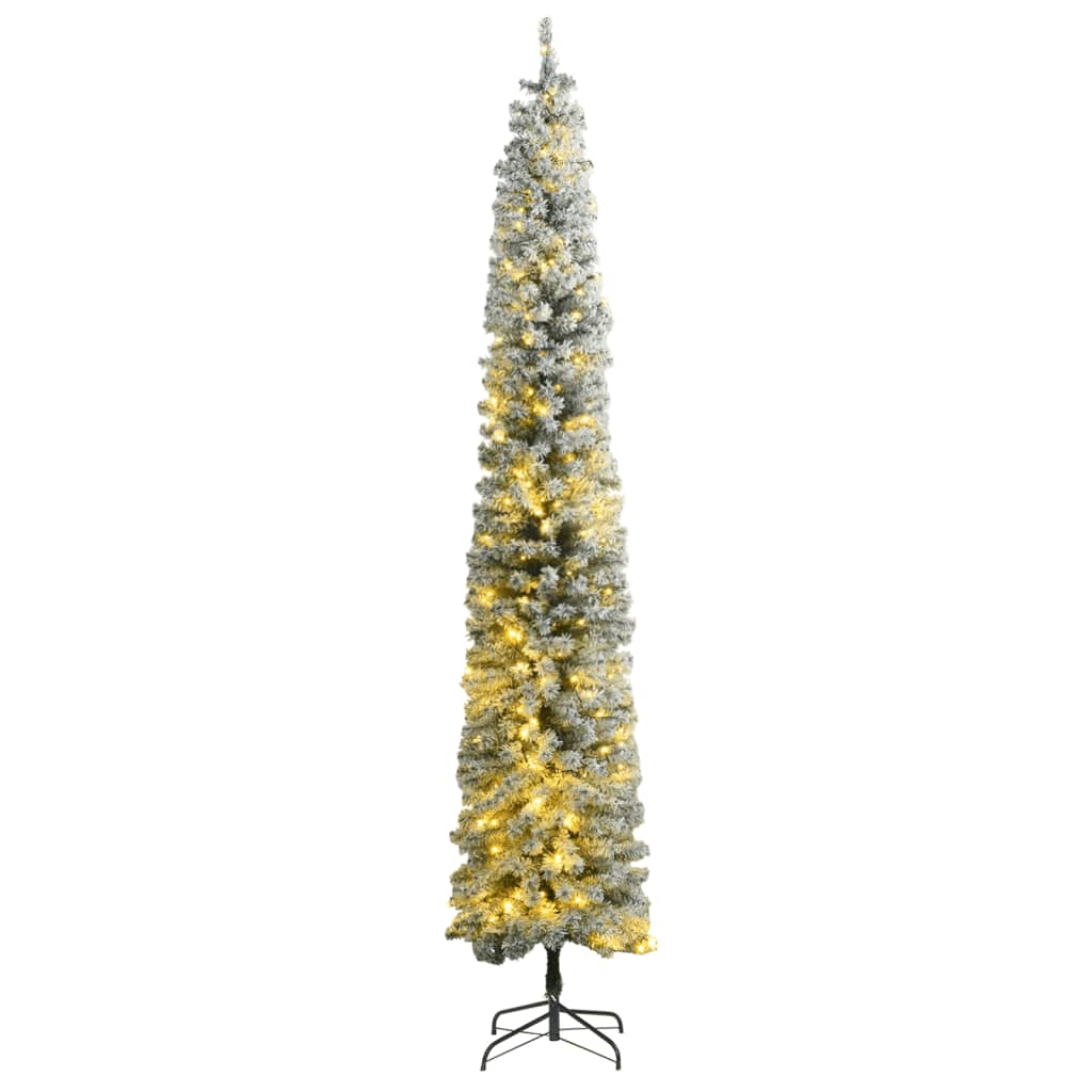 vidaXL vékony karácsonyfa 300 LED-del és hópehellyel 270 cm
