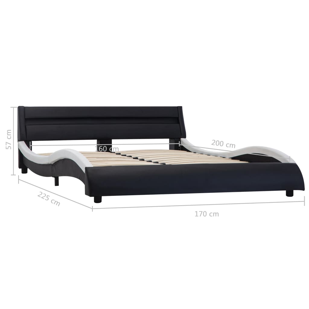 vidaXL fekete és fehér LED-es műbőr ágykeret 160 x 200 cm