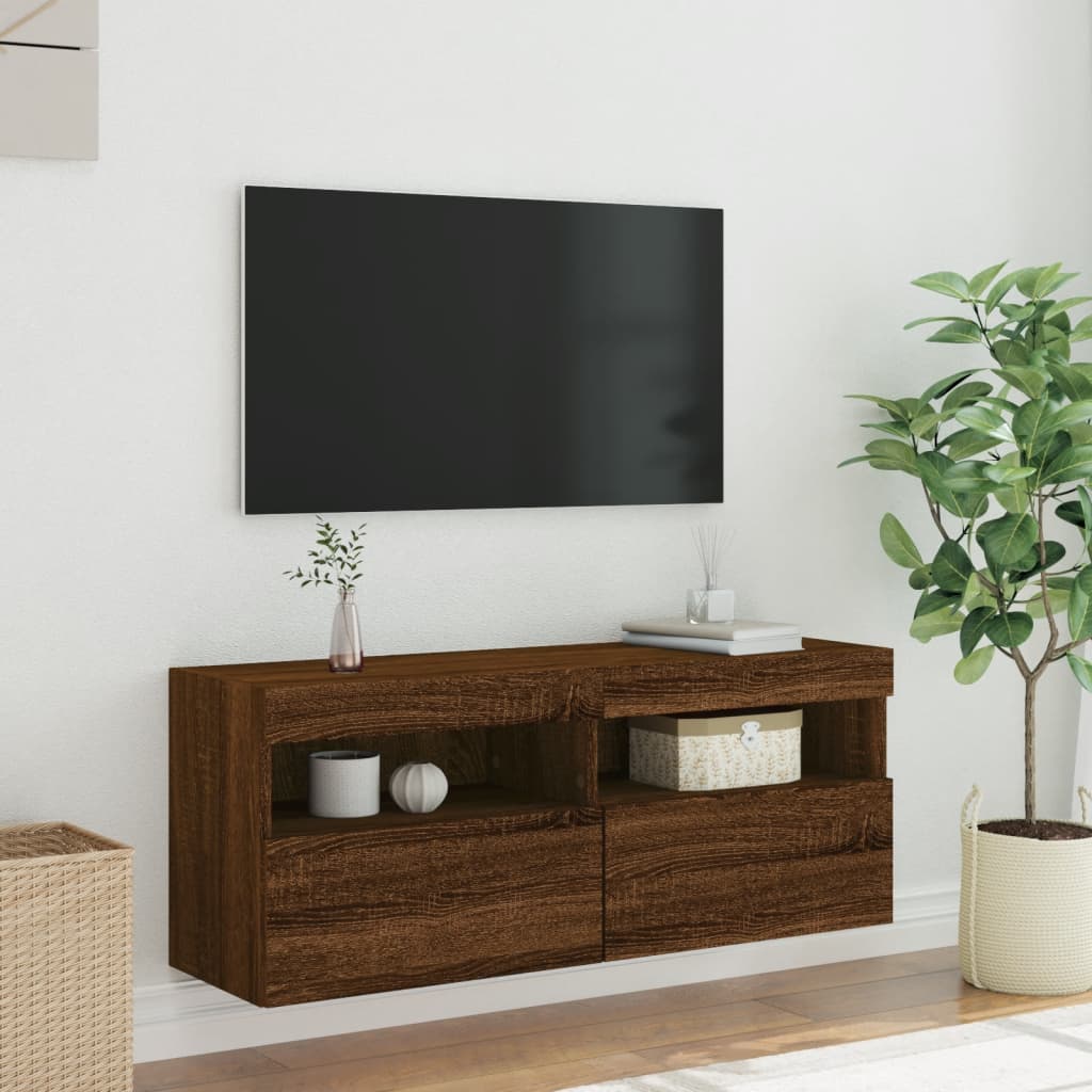 vidaXL barna tölgyszínű fali TV-szekrény LED-del 100x30x40 cm