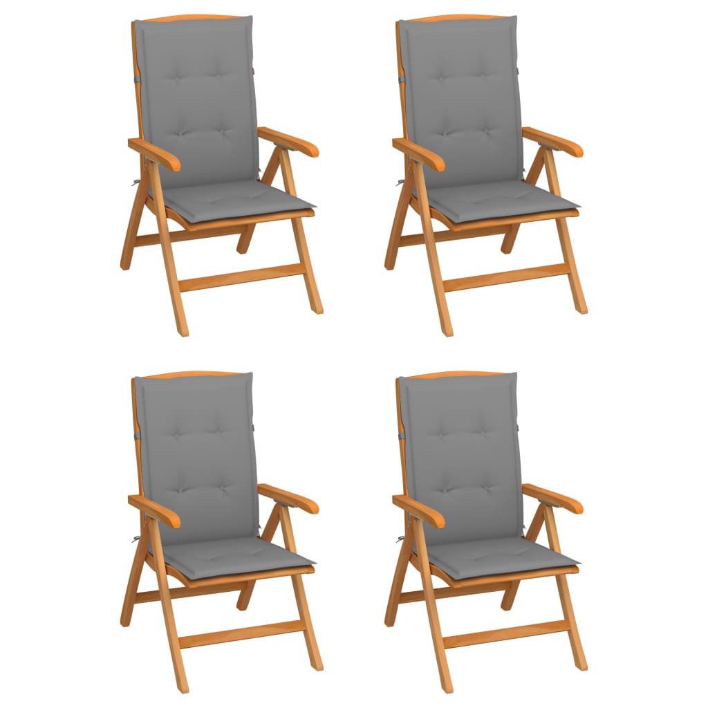 vidaXL 4 db dönthető tömör tíkfa kerti szék párnával