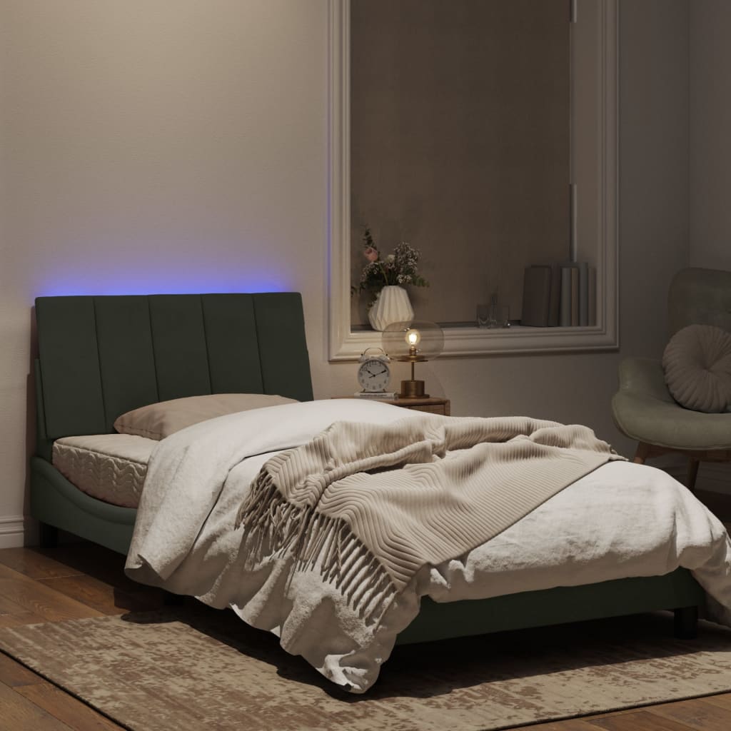 vidaXL világosszürke bársony ágykeret LED-világítással 100 x 200 cm