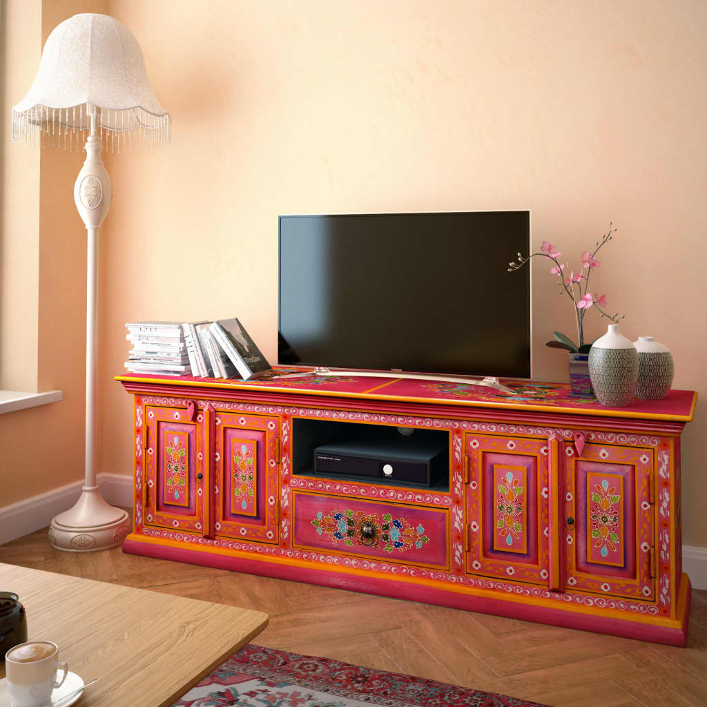 vidaXL kézzel festett pink, tömör mangófa TV-szekrény