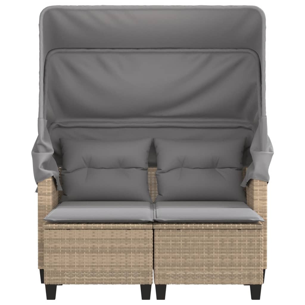 vidaXL 2 személyes bézs polyrattan kerti kanapé baldachinnal/székkel