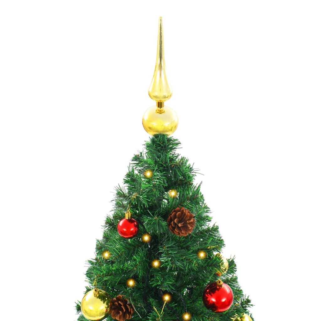 vidaXL zöld megvilágított műkarácsonyfa gömbökkel 150 cm