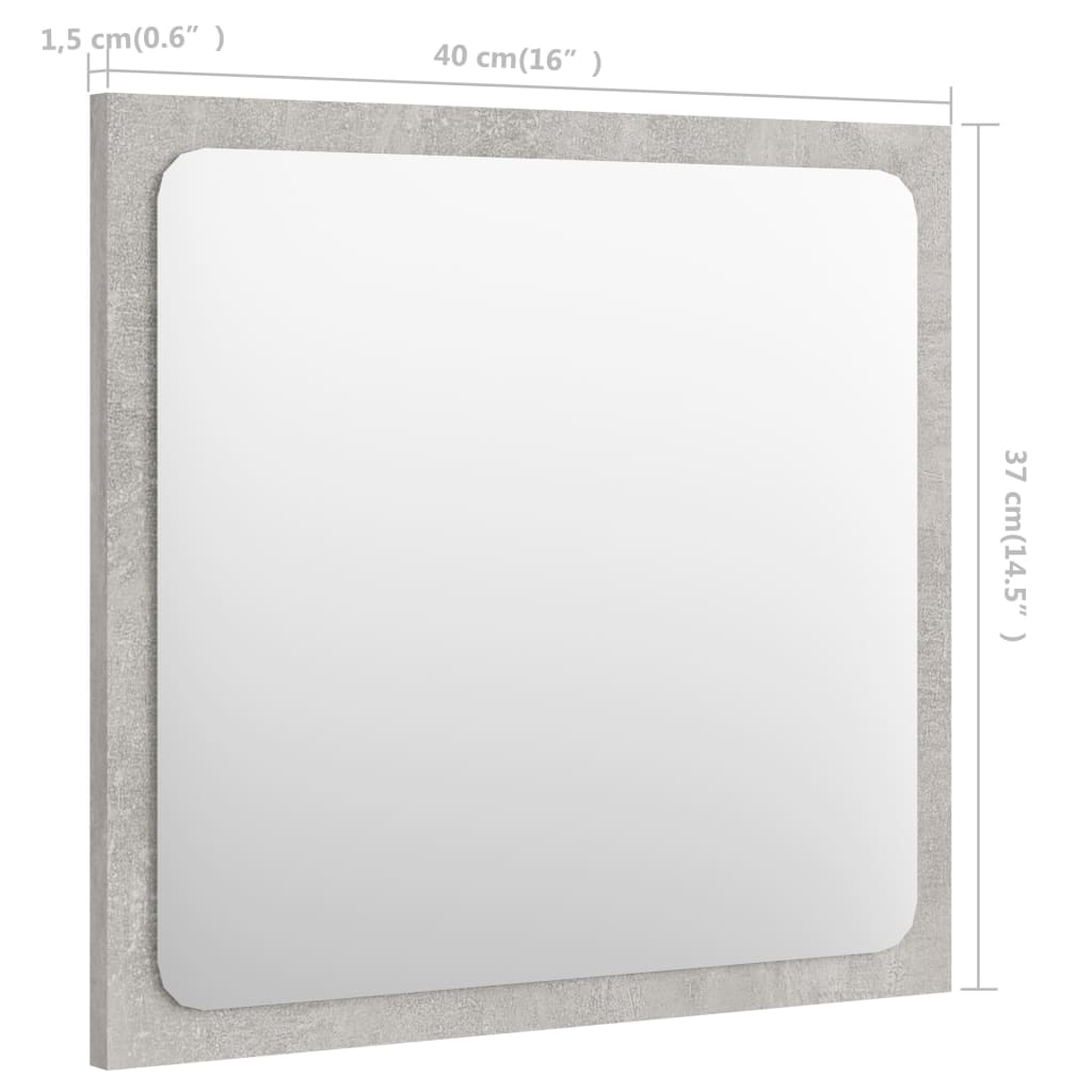 vidaXL betonszürke forgácslap fürdőszobai tükör 40 x 1,5 x 37 cm