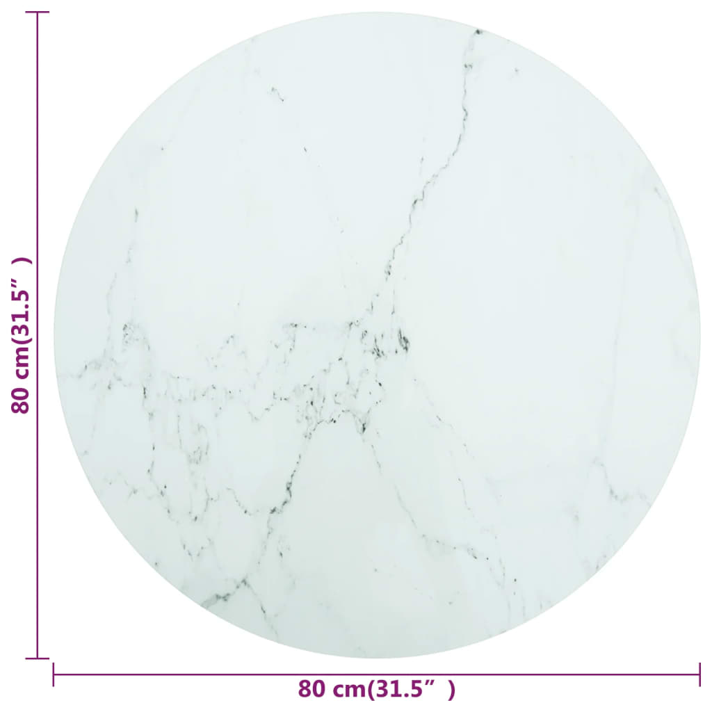 vidaXL fehér edzett üveg asztallap márványdizájnnal Ø80 x 1 cm
