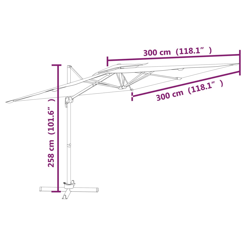 vidaXL tópszínű dupla tetős konzolos napernyő 300x300 cm