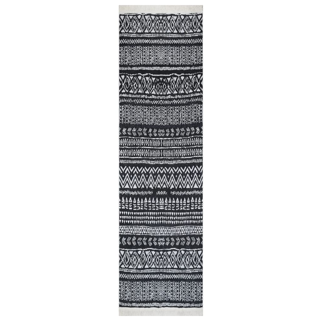 vidaXL fekete-fehér pamutszőnyeg 80 x 300 cm