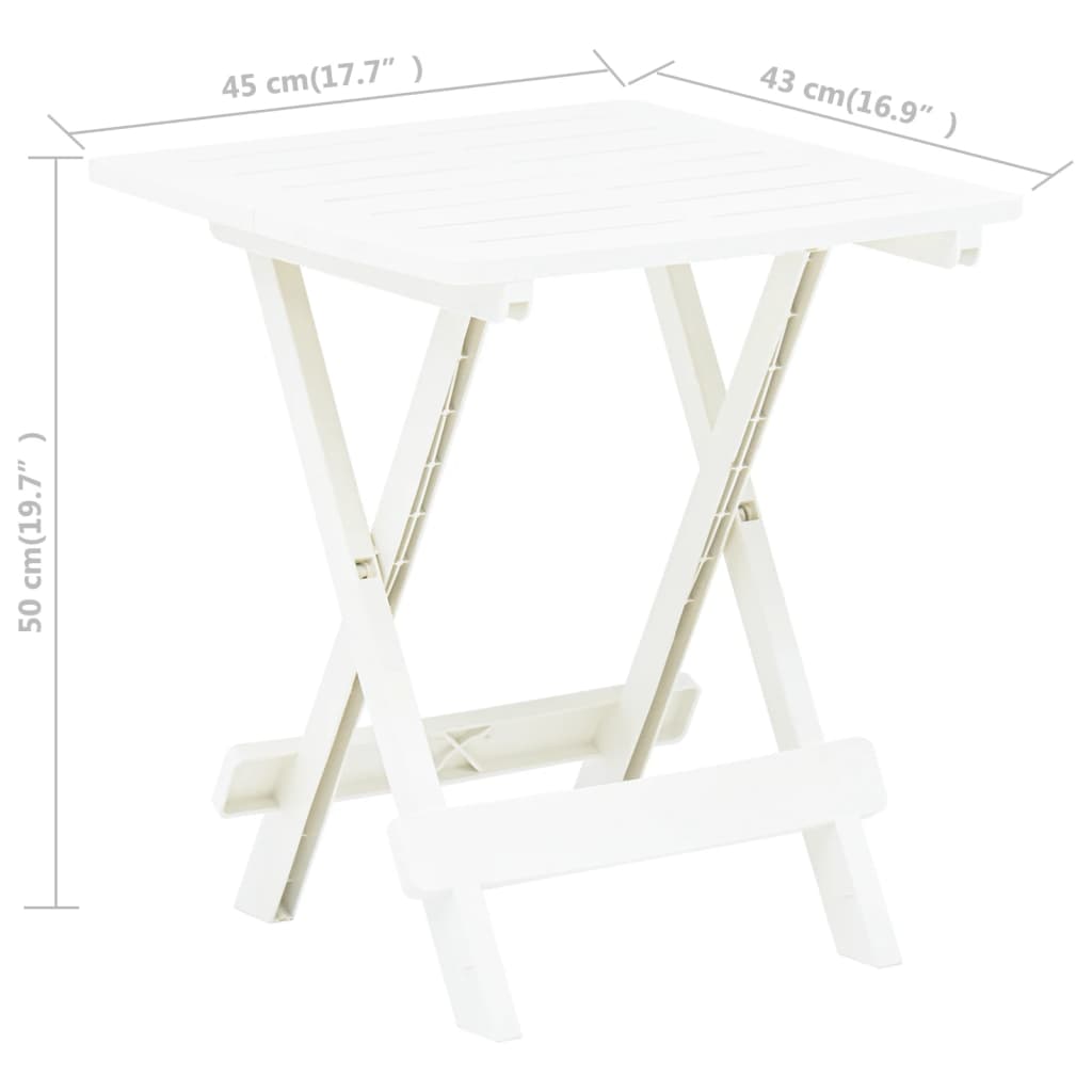 vidaXL fehér műanyag összecsukható kerti asztal 45 x 43 x 50 cm