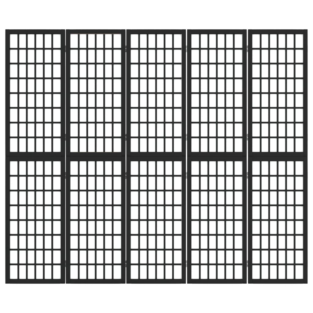 vidaXL 5 paneles fekete japán stílusú összecsukható paraván 200x170 cm