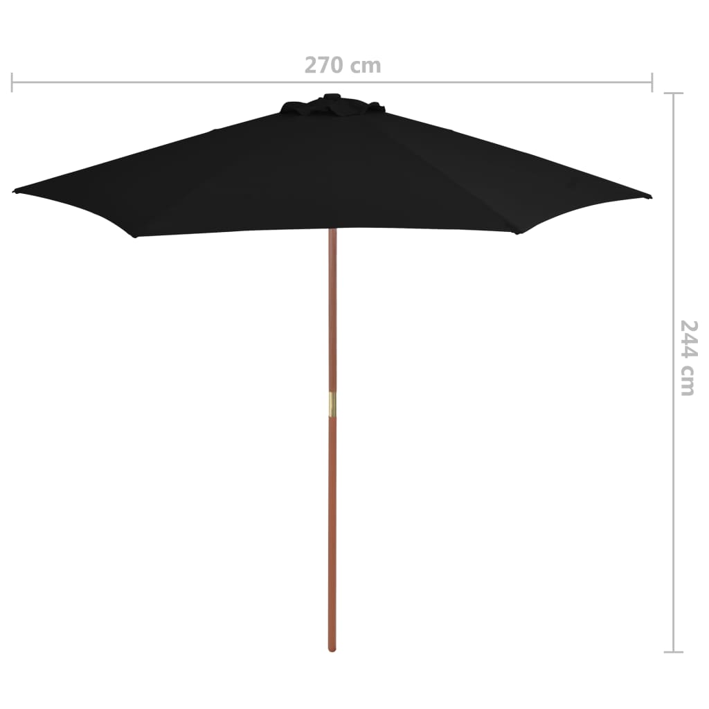 vidaXL fekete kültéri napernyő farúddal 270 cm