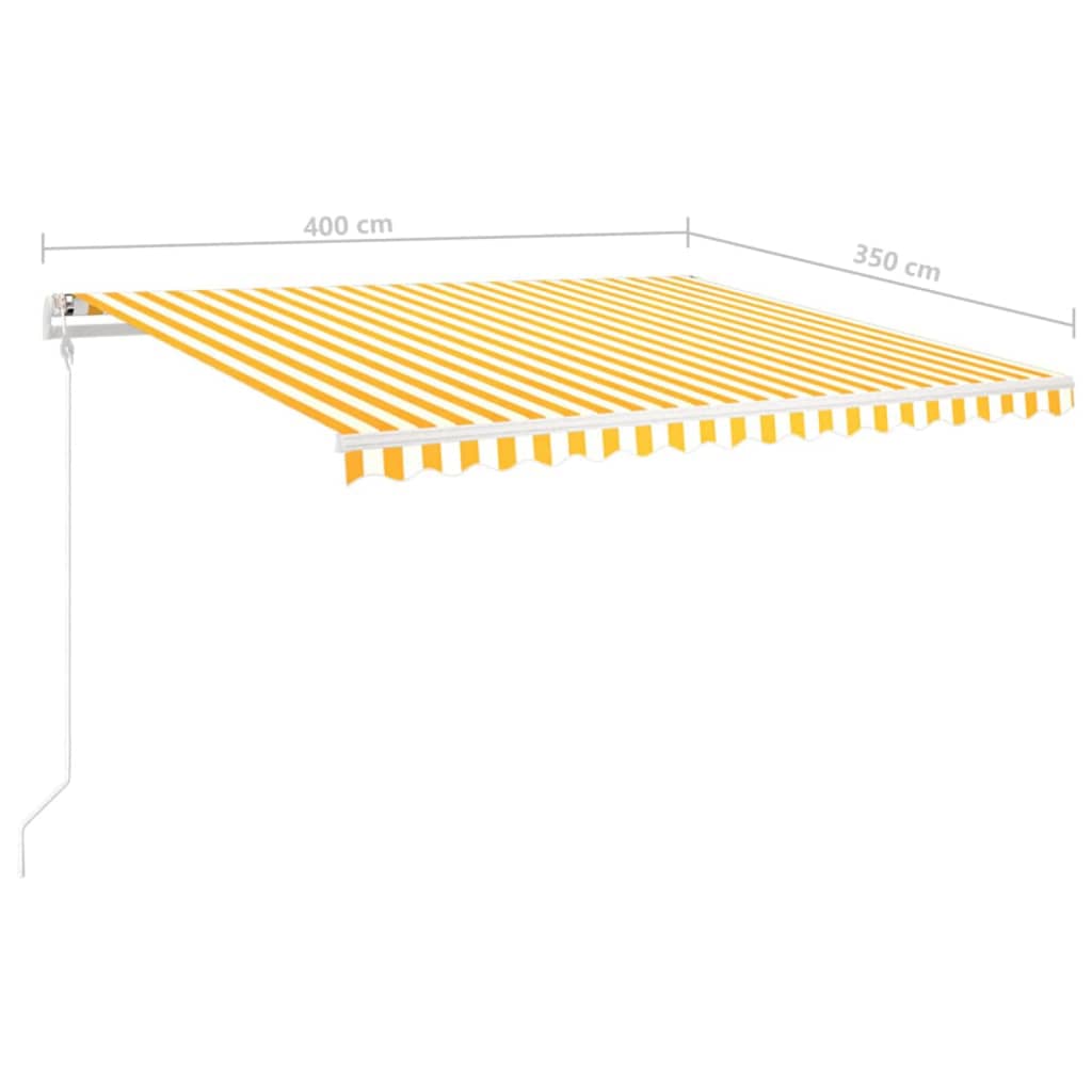 vidaXL sárga és fehér kézzel kihúzható LED-es napellenző 4 x 3,5 m