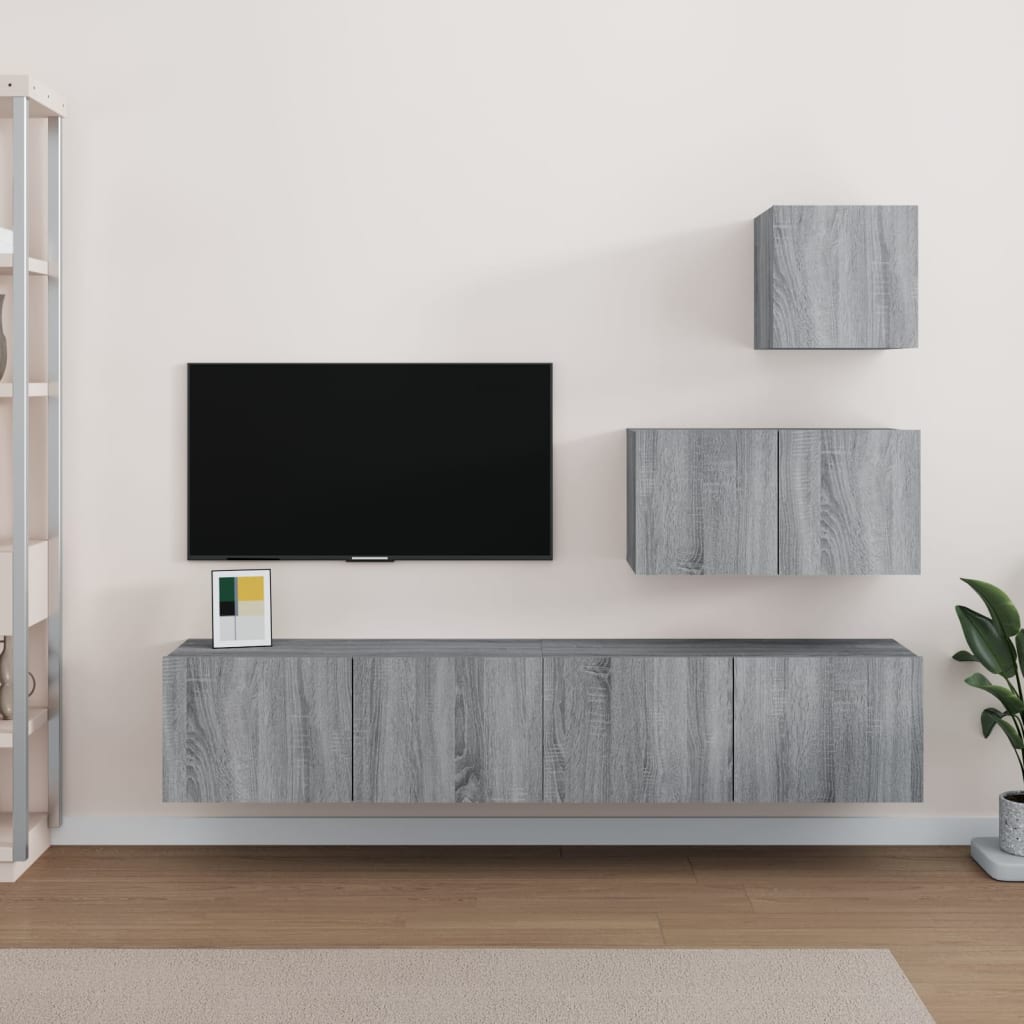vidaXL 4 részes szürke sonoma színű szerelt fa TV-szekrényszett
