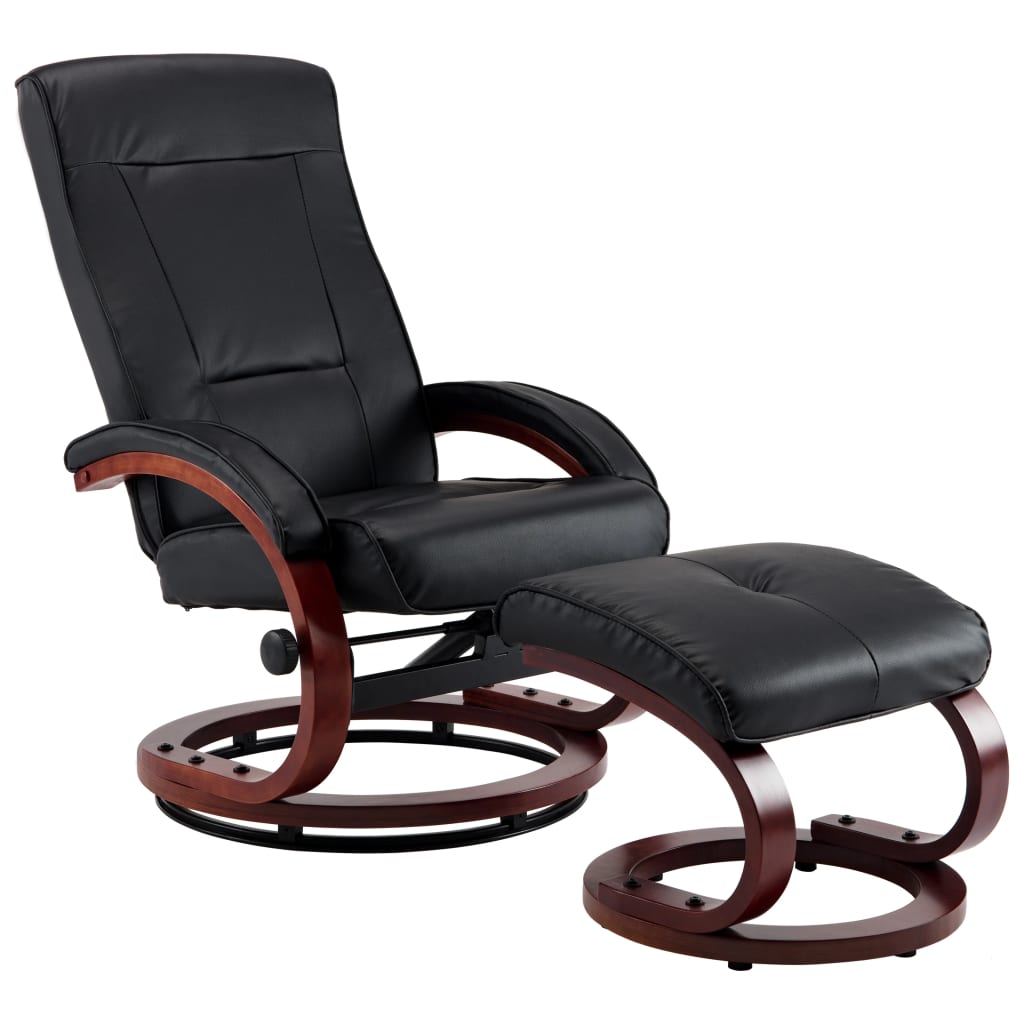 vidaXL fekete állítható háttámlás műbőr fotel lábzsámollyal