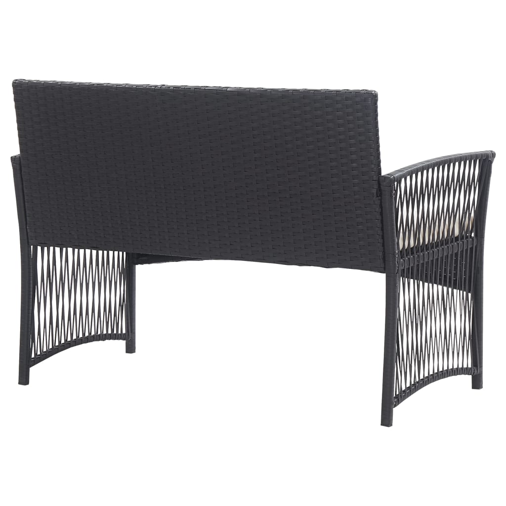 vidaXL 4-részes fekete kerti polyrattan bútorszett párnákkal