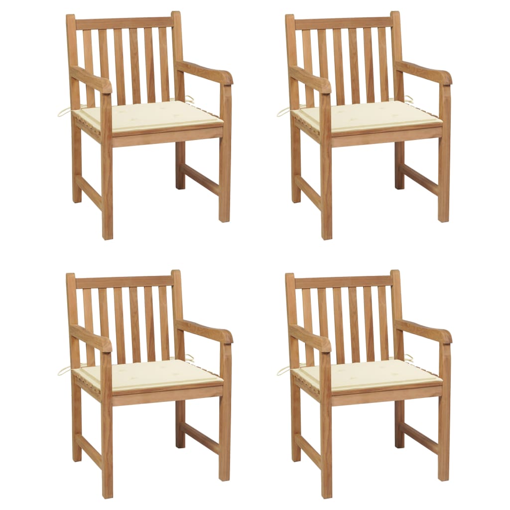 vidaXL 4 db tömör tíkfa kerti szék krémszínű párnákkal