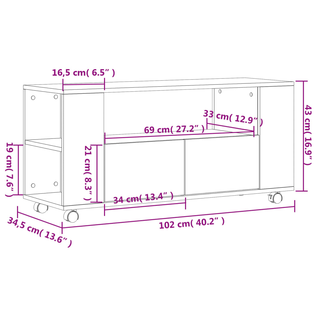 vidaXL sonoma tölgy színű szerelt fa TV-szekrény 102 x 34,5 x 43 cm